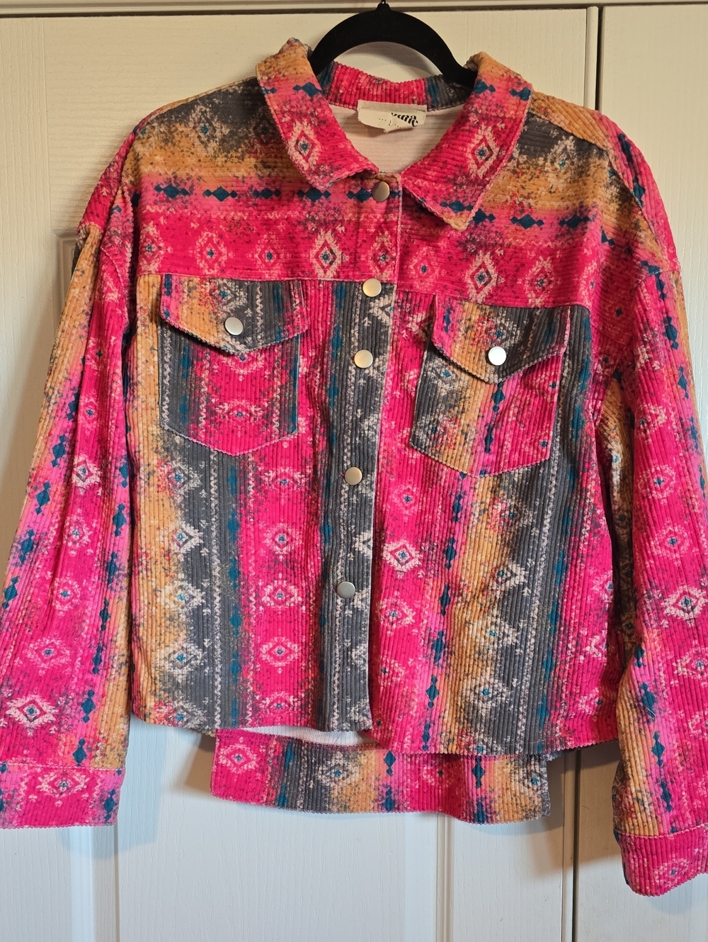 Savanna Jane Pink Multi-Color Corduroy Patterned Jacket